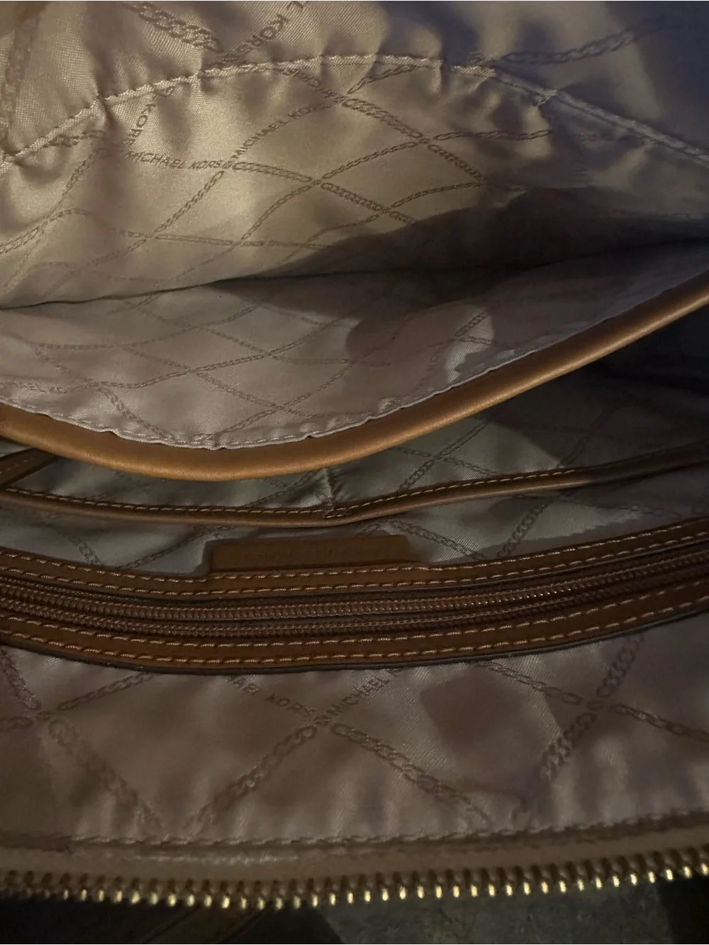 Michael Kors Cream Monogram Tote with Brown Trim
